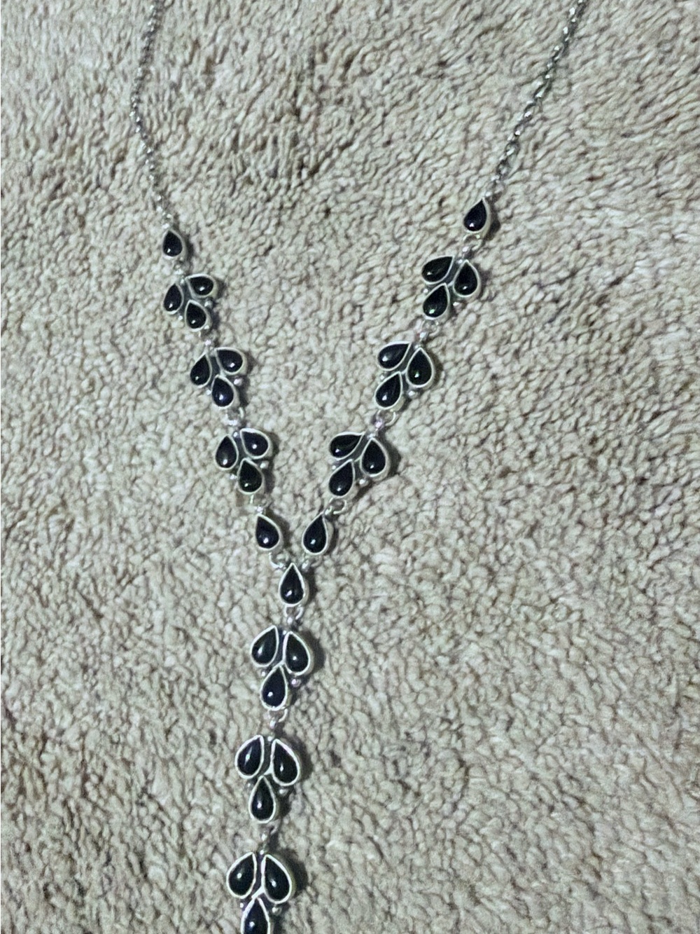 Sterling Silver Black onyx  Teardrop Y-Style Pendant Necklace - Women Jewelry
